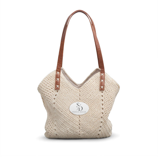 Straw Shoulder Bag — Minimalist Monogram SD Graphic Design Beach Tote